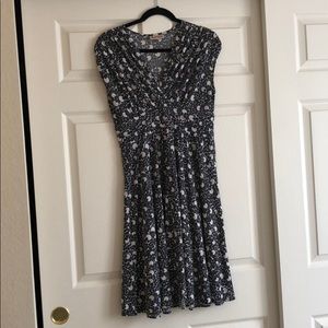 White and grey empire waist circle pattern dress